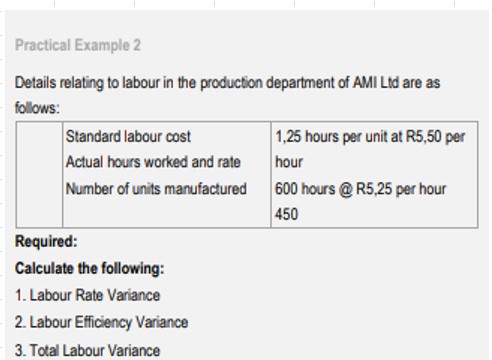 Practical Example 2 Details relating to labour in the production department of