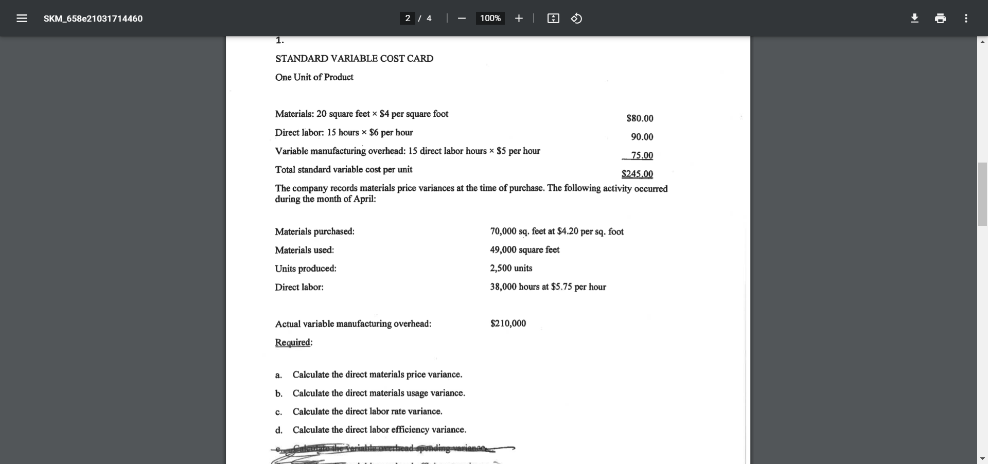 = III SKM_658e21031714460 1. 2/4 100% + | STANDARD VARIABLE COST CARD