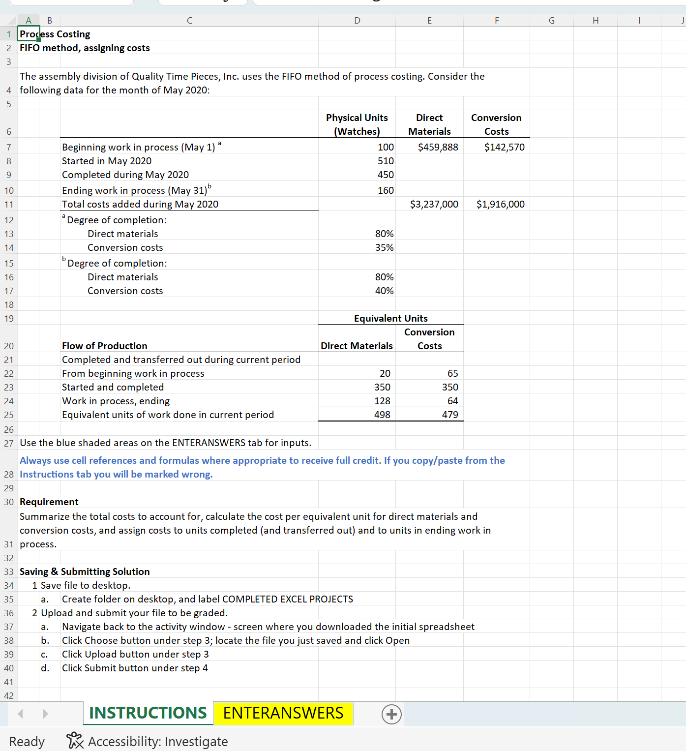 A B 1 Process Costing E F G H 2 FIFO method,