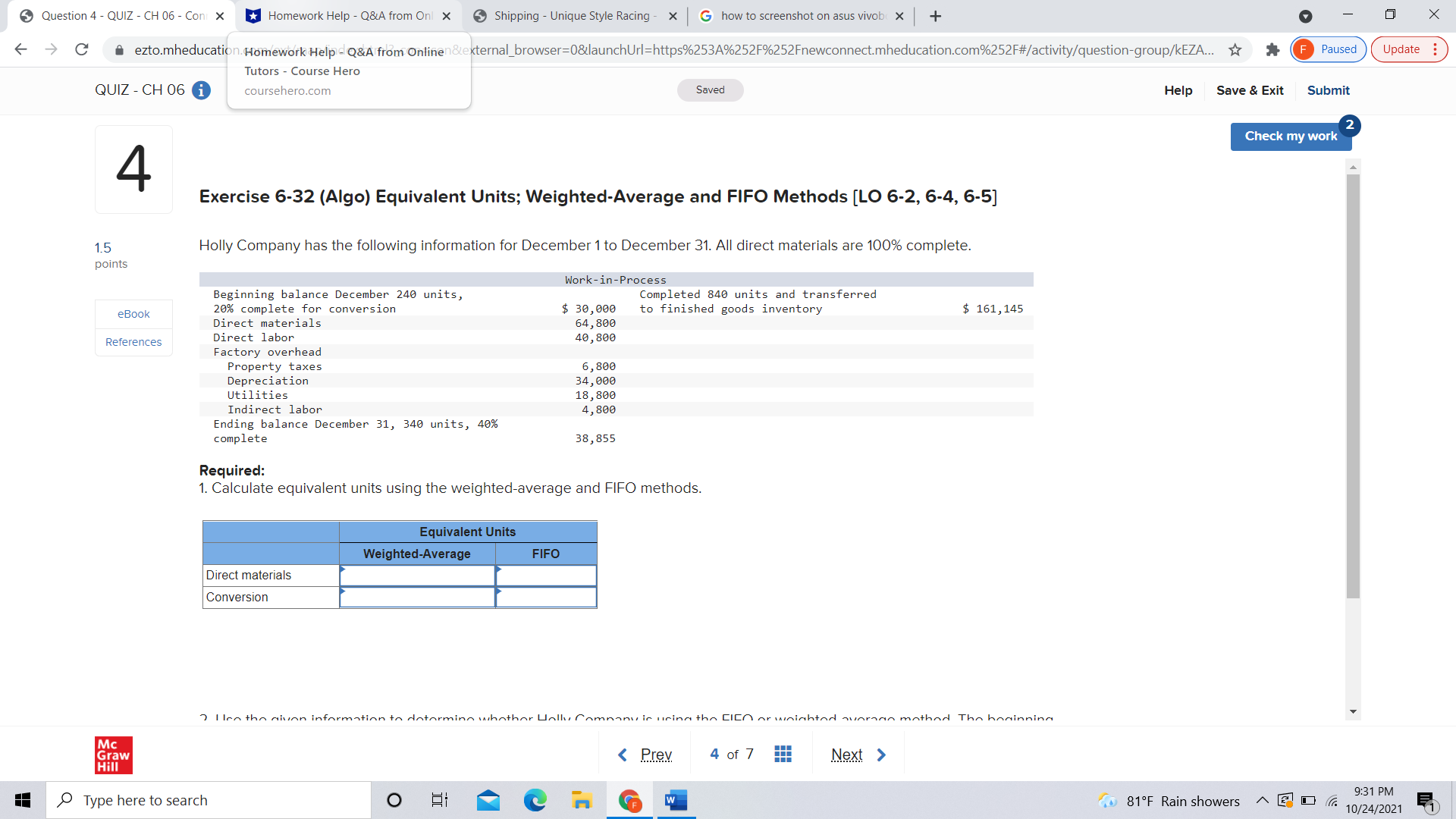 > Question 4 - QUIZ - CH 06 - Con X X