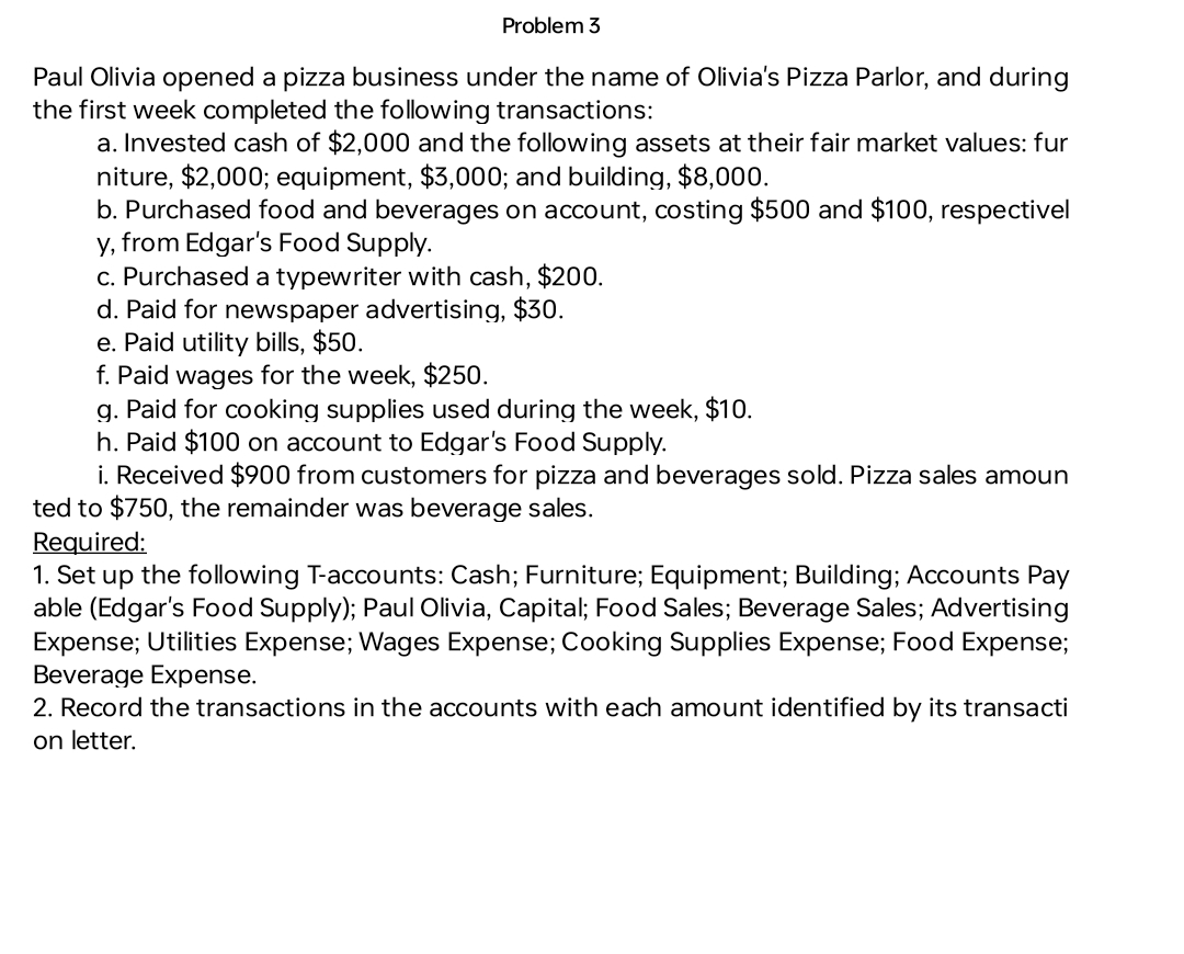 Problem 3 Paul Olivia opened a pizza business under the name of