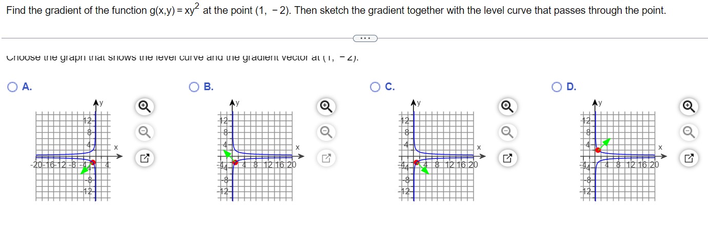 (1, -2). Then sketch the gradient together with the level curve that