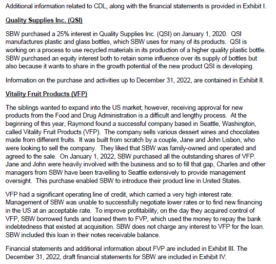 for Part I. The Case Saskatoon Berry Winery Ltd. (SBW) was incorporated