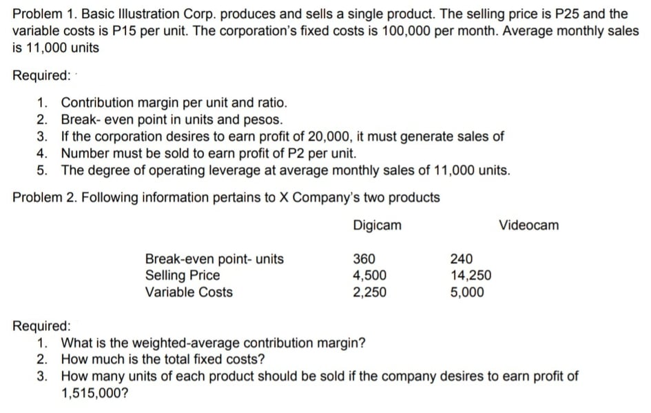 Problem 1. Basic Illustration Corp. produces and sells a single product. The