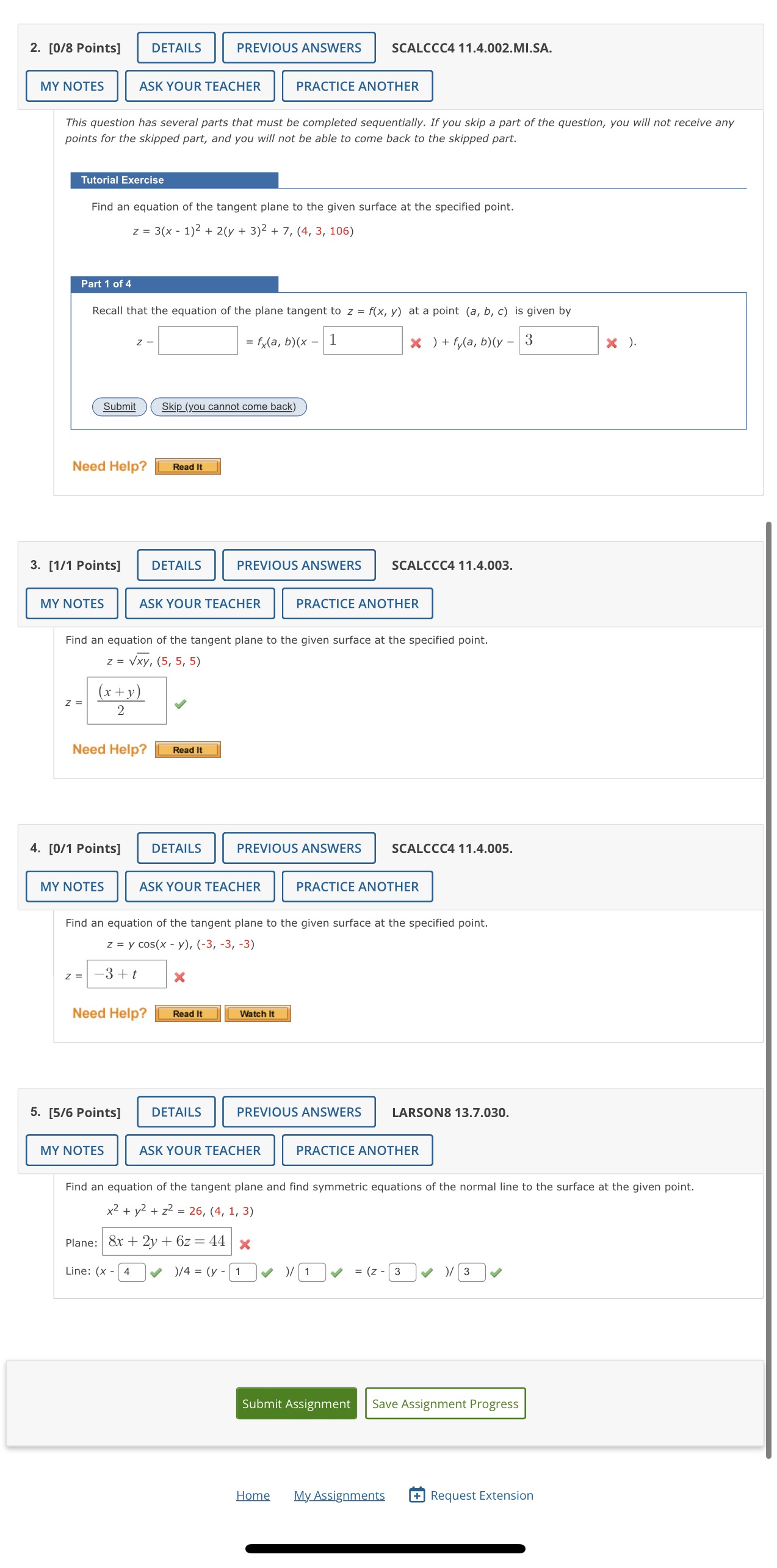 PREVIOUS ANSWERS 2. [0/8 Points] DETAILS MY NOTES ASK YOUR TEACHER SCALCCC4