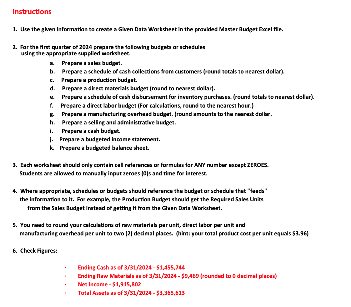 Instructions 1. Use the given information to create a Given Data Worksheet