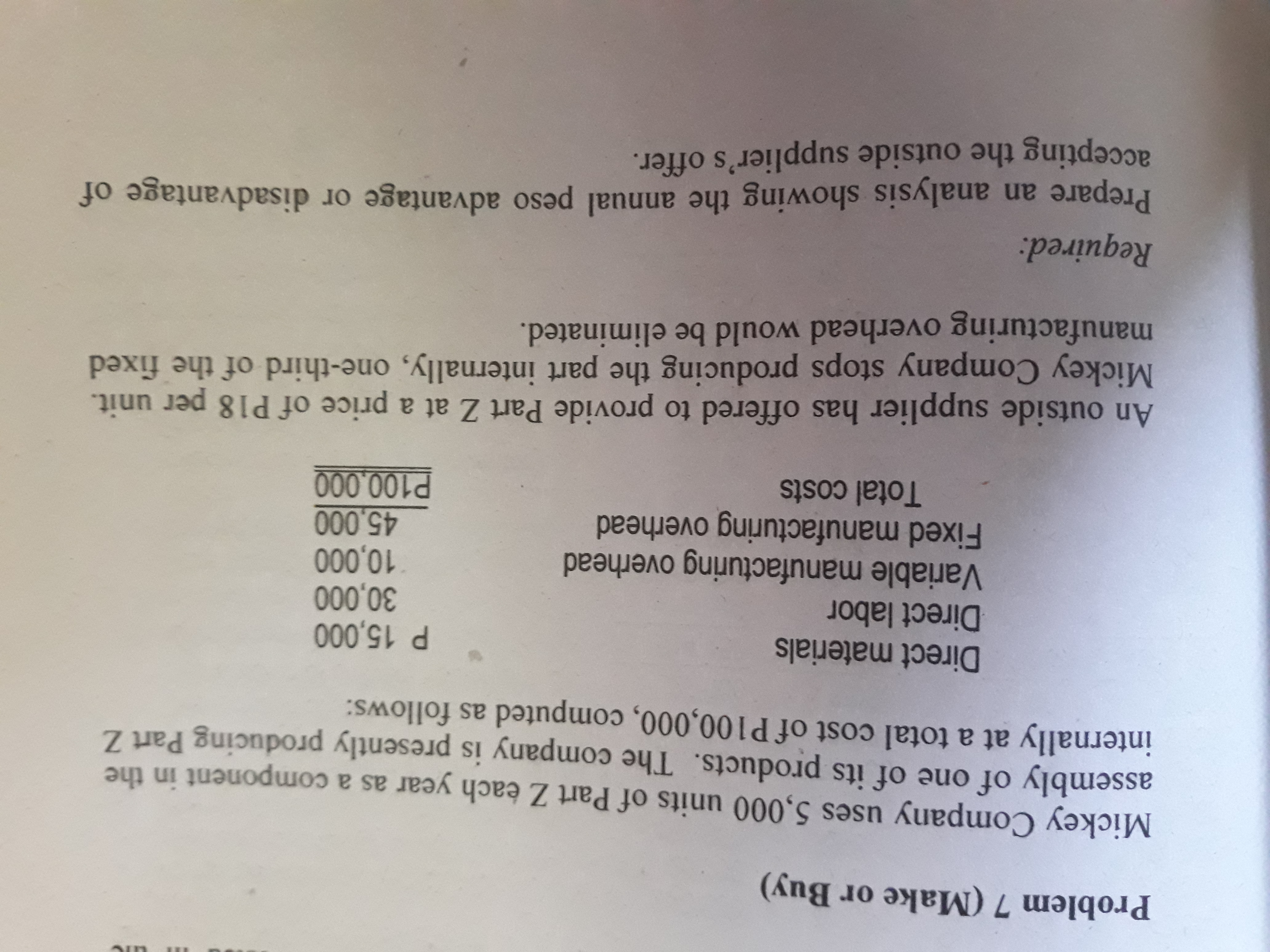 Problem 7 (Make or Buy) Mickey Company uses 5,000 units of Part