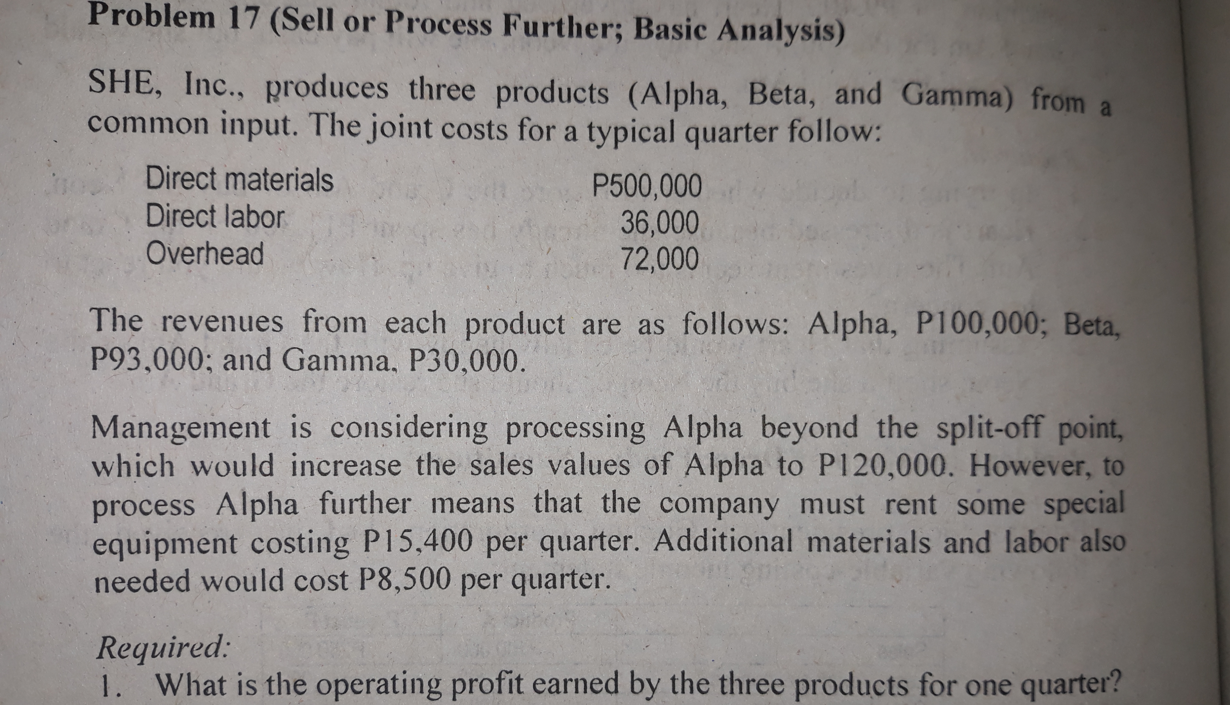 its products. The company is presently producing Part Z internally at a