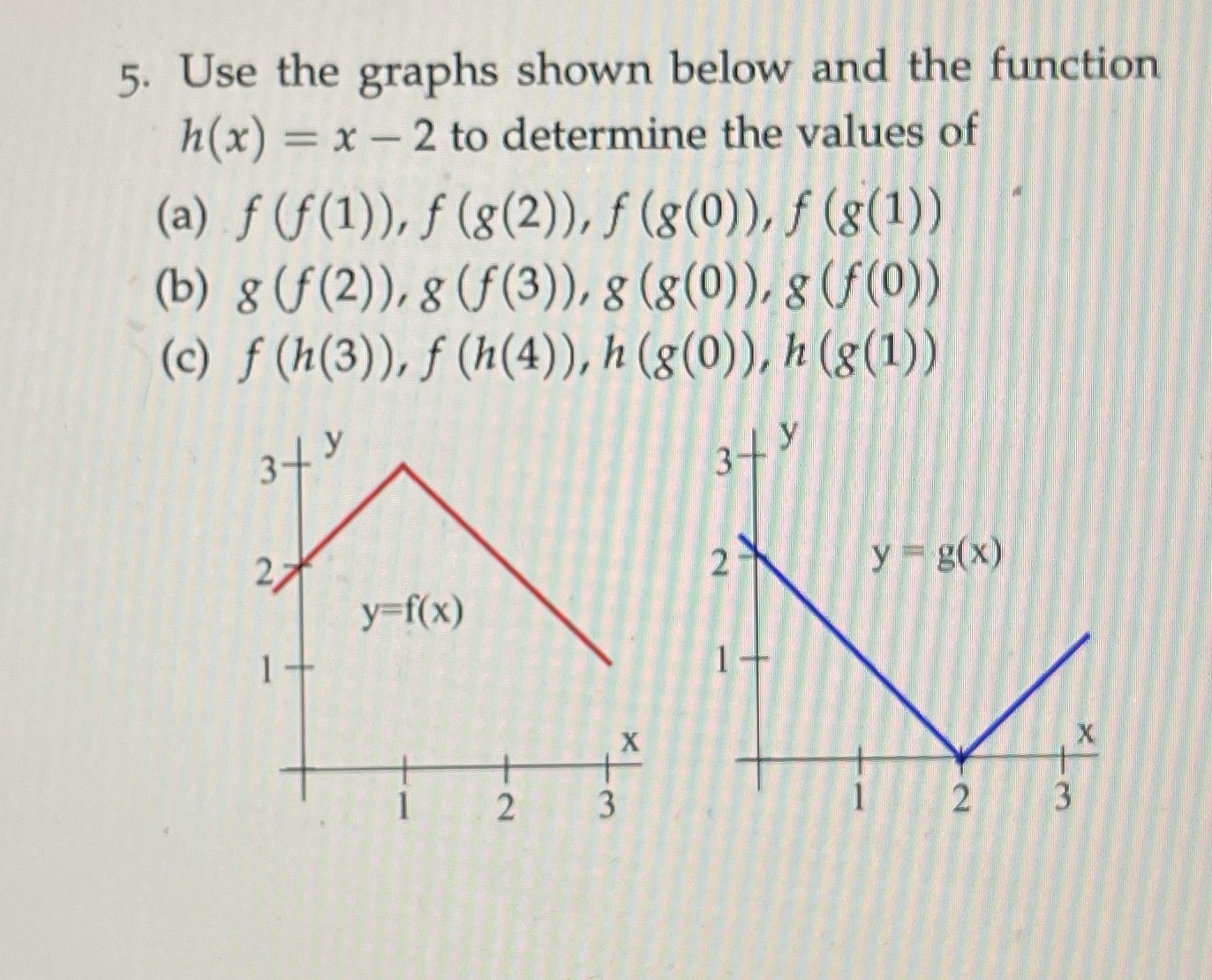 5. Use the graphs shown below and the function h(x)=x-2 to determine