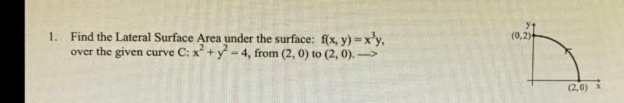 1. Find the Lateral Surface Area under the surface: f(x, y) =