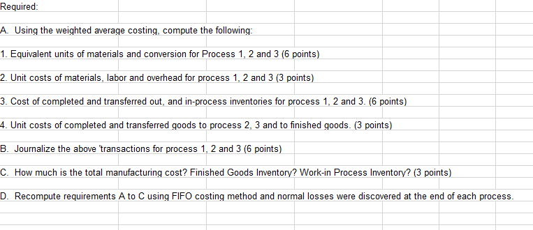 Required: A. Using the weighted average costing, compute the following: 1. Equivalent