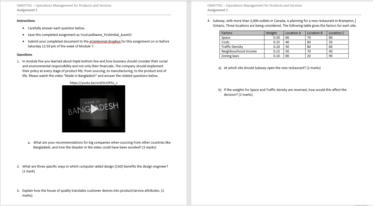 OMGT701 - Operations Management for Products and Services Assignment 2 Instructions Carefully