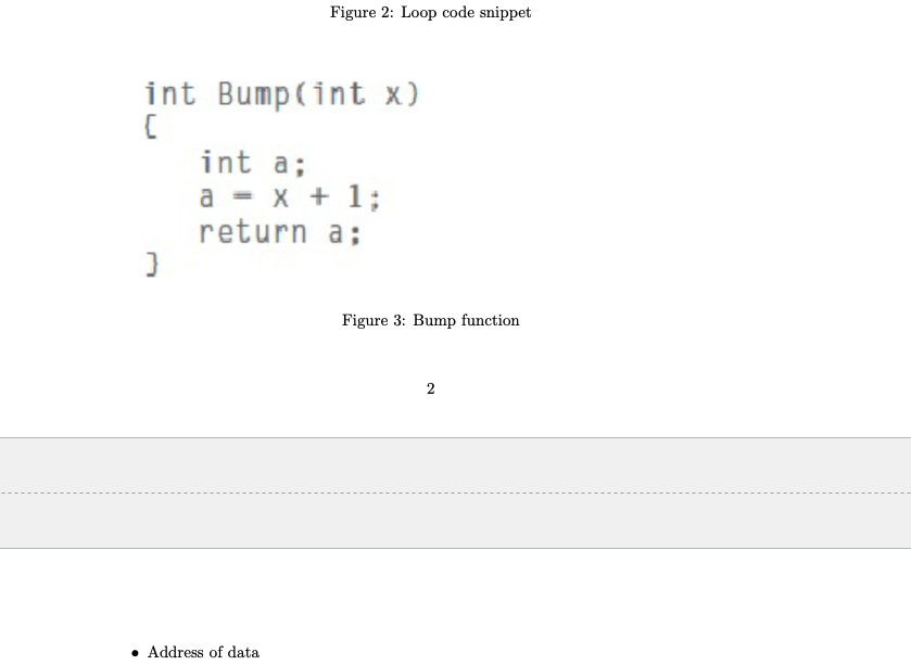 frame for Bump 2. Write one of the following in each entry