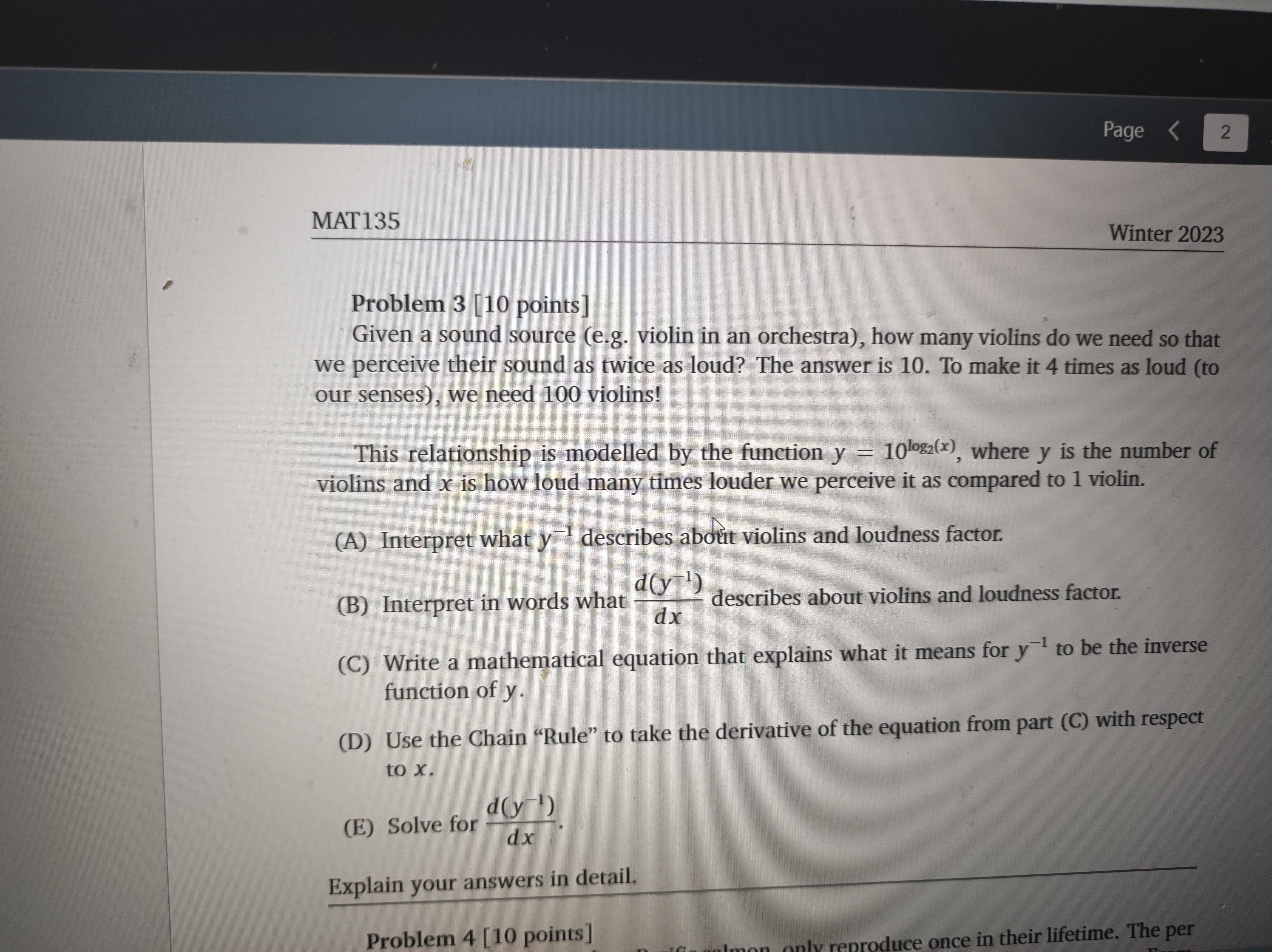 MAT135 Page < 2 Winter 2023 Problem 3 [10 points] Given a