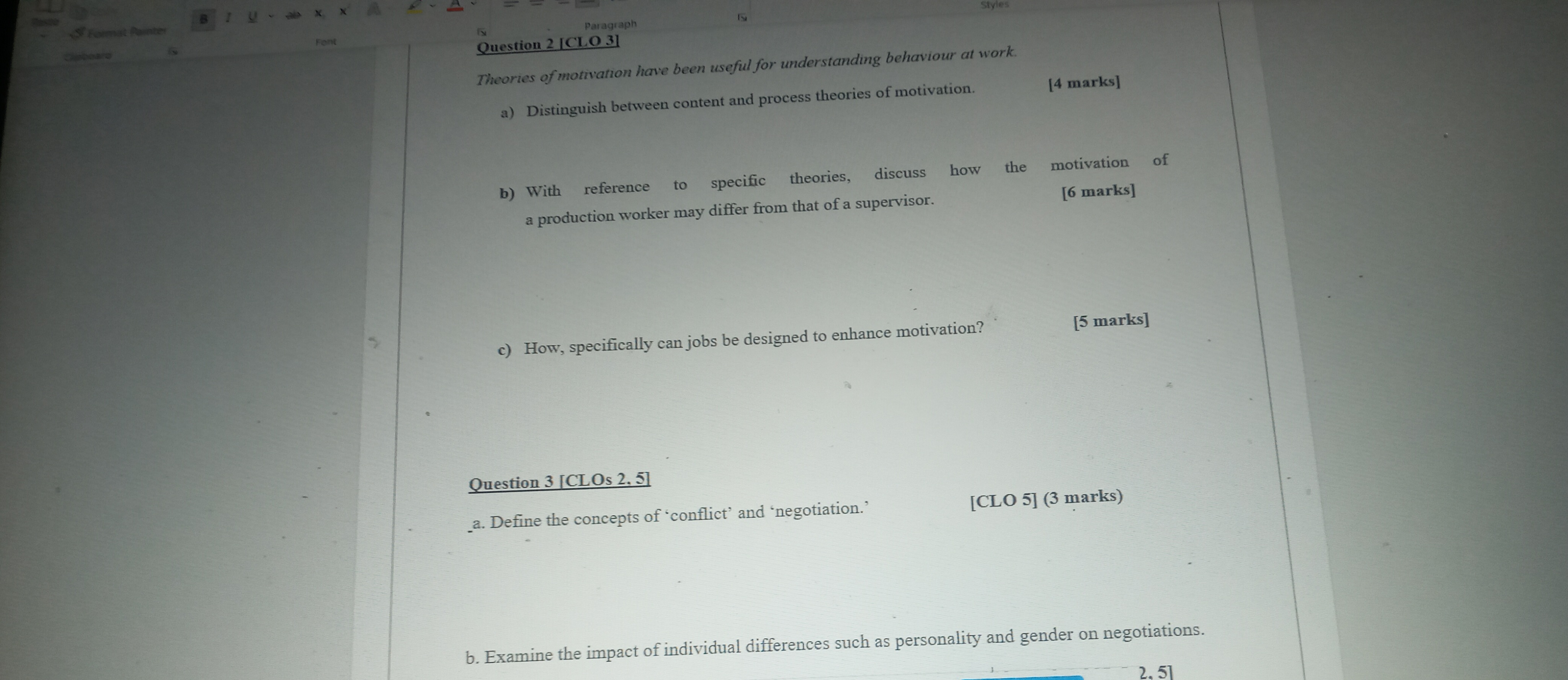 Format Painter Fent A Paragraph Question 2 [CLO 3] Styles Theories of