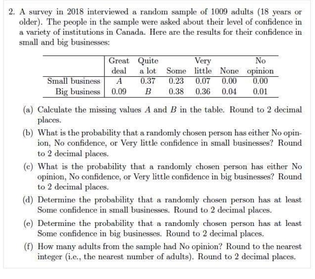2. A survey in 2018 interviewed a random sample of 1009 adults