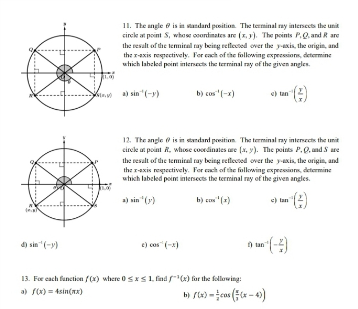 d) sin(-y) 11. The angle is in standard position. The terminal ray