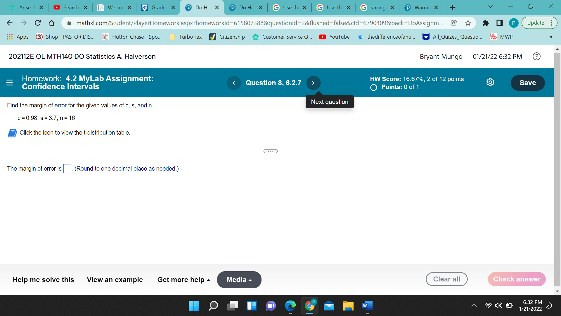 and sample size n = 21. Click the icon to view the