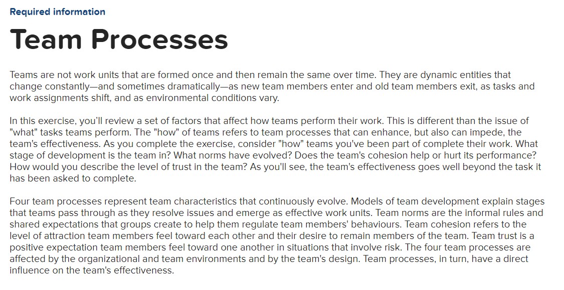 Required information Team Processes Teams are not work units that are formed