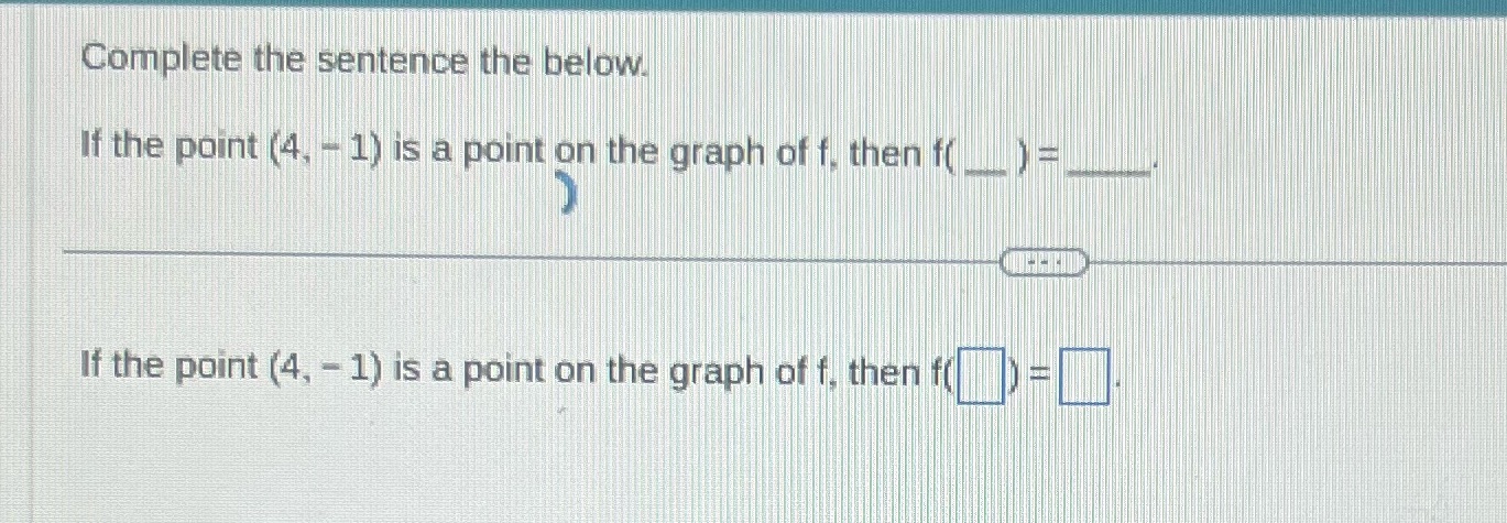 Complete the sentence the below. If the point (4,-1) is a point