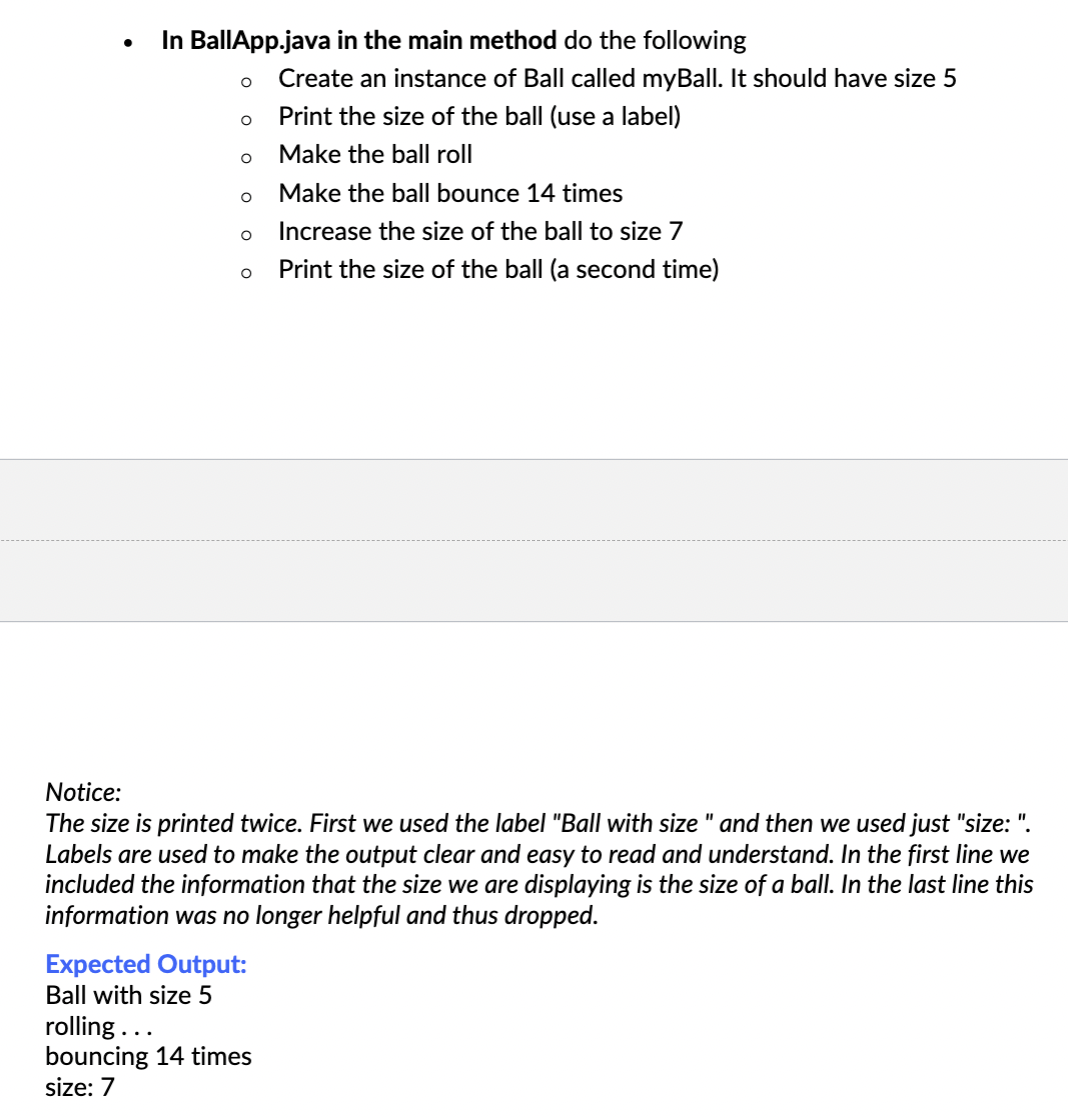 () + bounce (numberOfBounces : int) Description: Create a project called LabBall