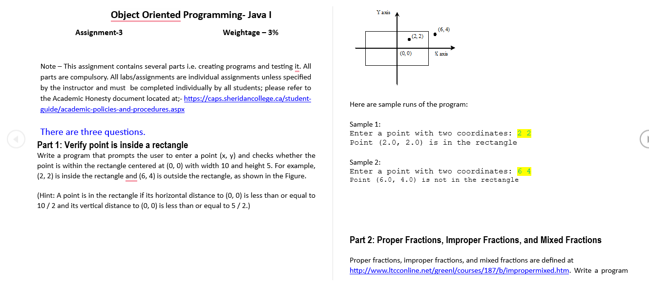Assignment-3 Object Oriented Programming- Java | Weightage - 3% Y axis (2,2)