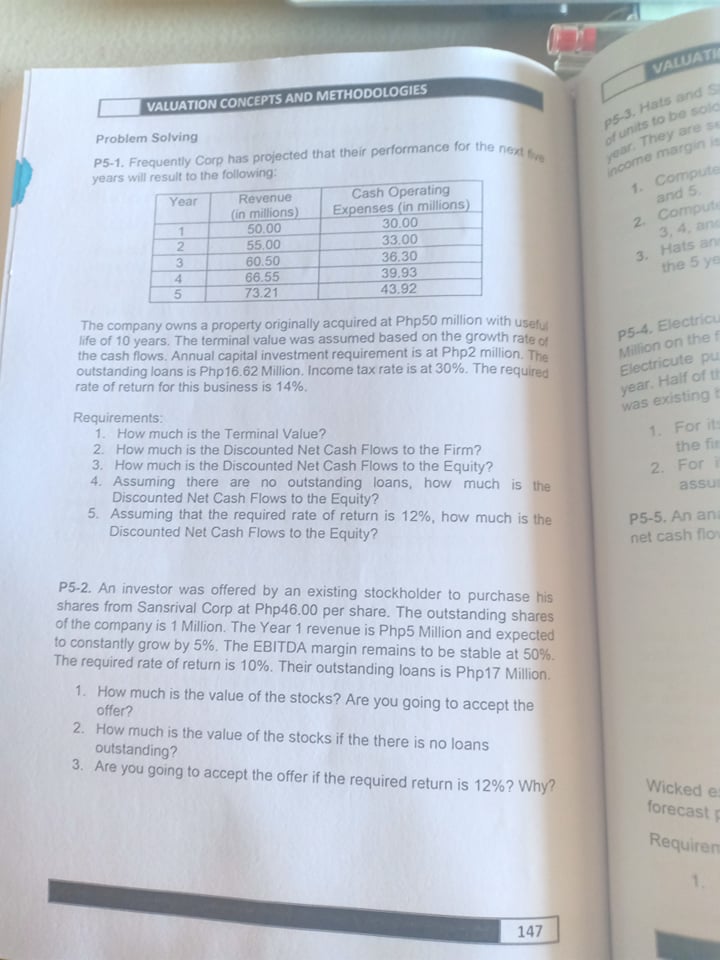 VALUATION CONCEPTS AND METHODOLOGIES Problem Solving P5-1. Frequently Corp has projected that