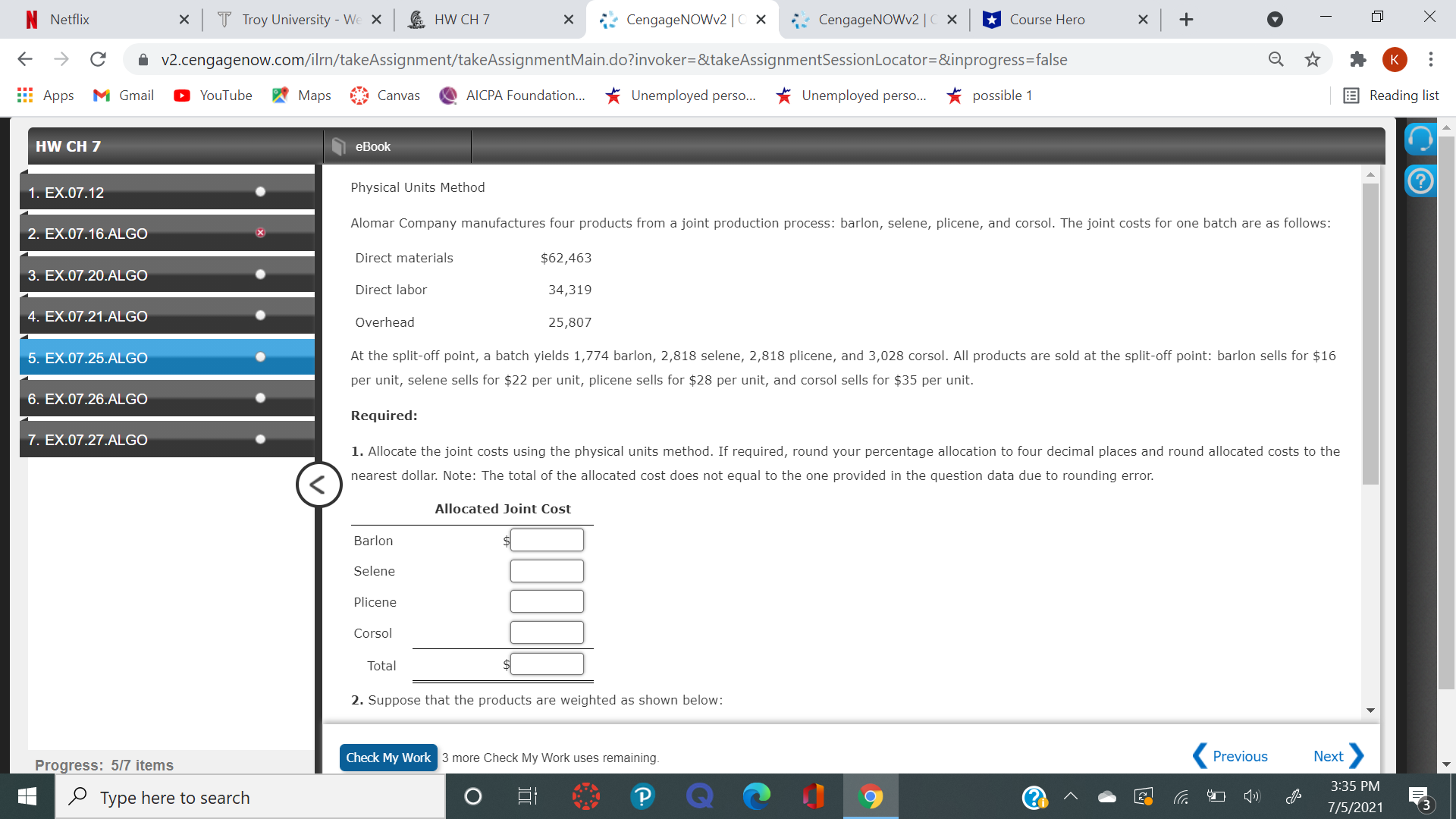 Netflix HW CH 7 v2.cengagenow.com/ilrn/takeAssignment/takeAssignmentMain.do?invoker=&takeAssignmentSession Locator=&inprogress=false Apps M Gmail YouTube Maps Canvas