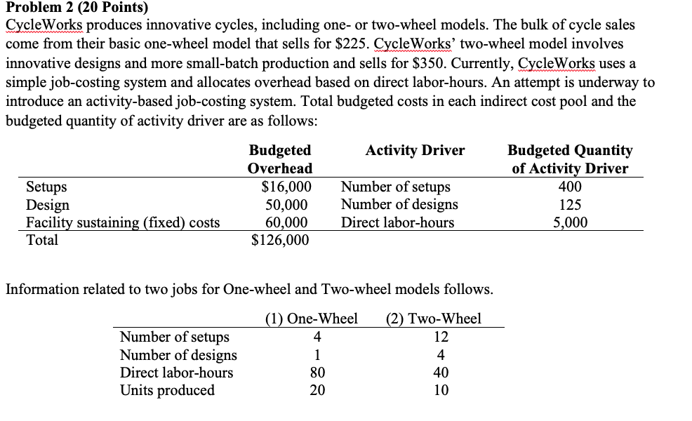 Problem 2 (20 Points) CycleWorks produces innovative cycles, including one- or two-wheel