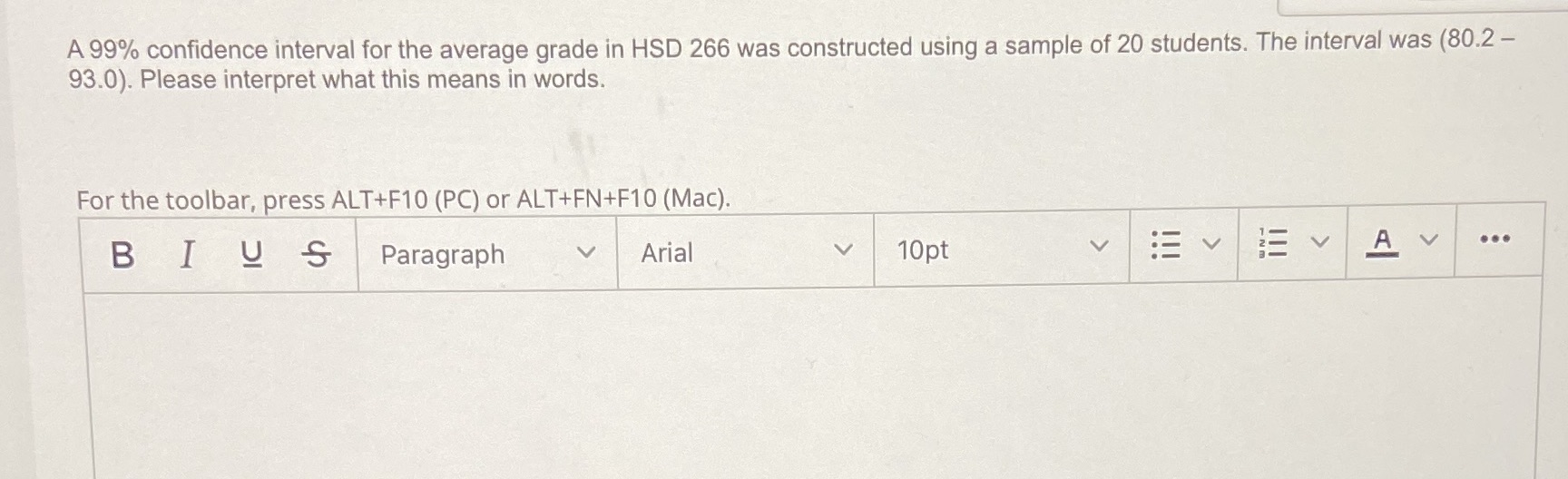 A 99% confidence interval for the average grade in HSD 266 was