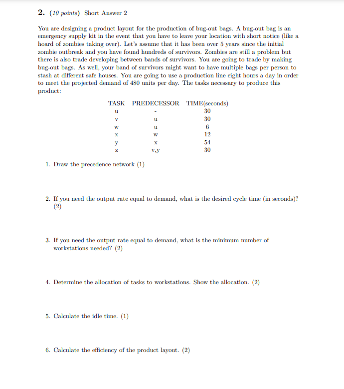 2. (10 points) Short Answer 2 You are designing a product layout