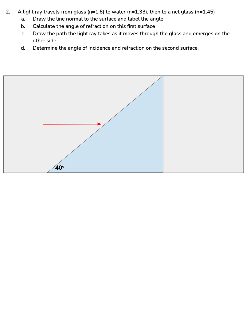 how the light ray refracts as it enters and leaves the object.
