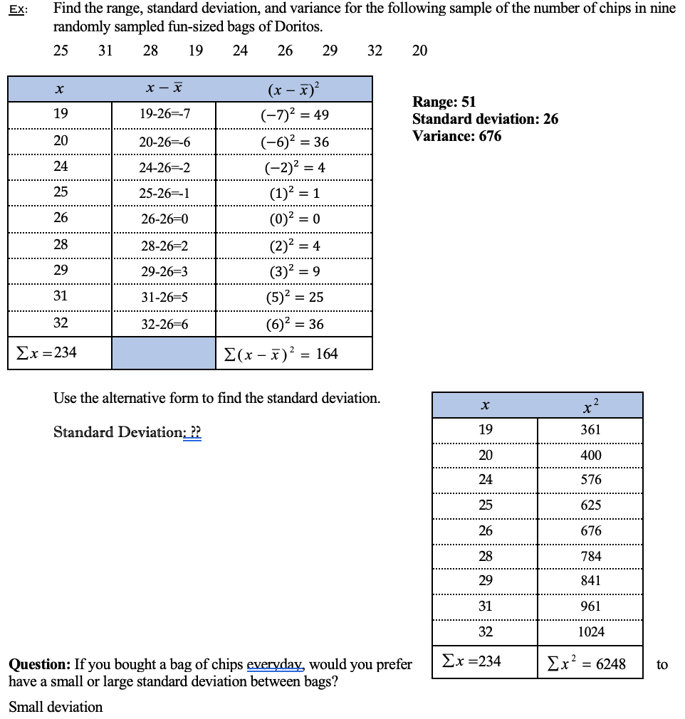 Ex: Find the range, standard deviation, and variance for the following sample