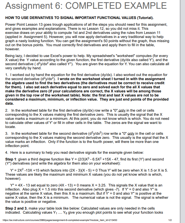 Assignment 6: COMPLETED EXAMPLE HOW TO USE DERIVATIVES TO SIGNAL IMPORTANT FUNCTIONAL