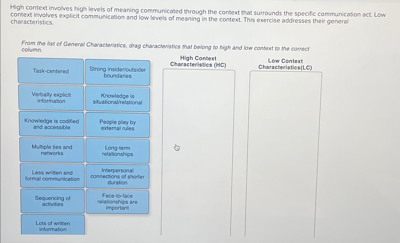 High context involves high levels of meaning communicated through the context that