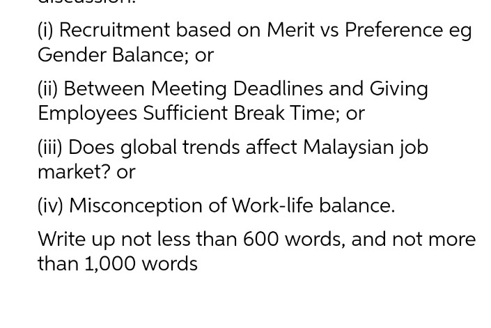 (i) Recruitment based on Merit vs Preference eg Gender Balance; or (ii)