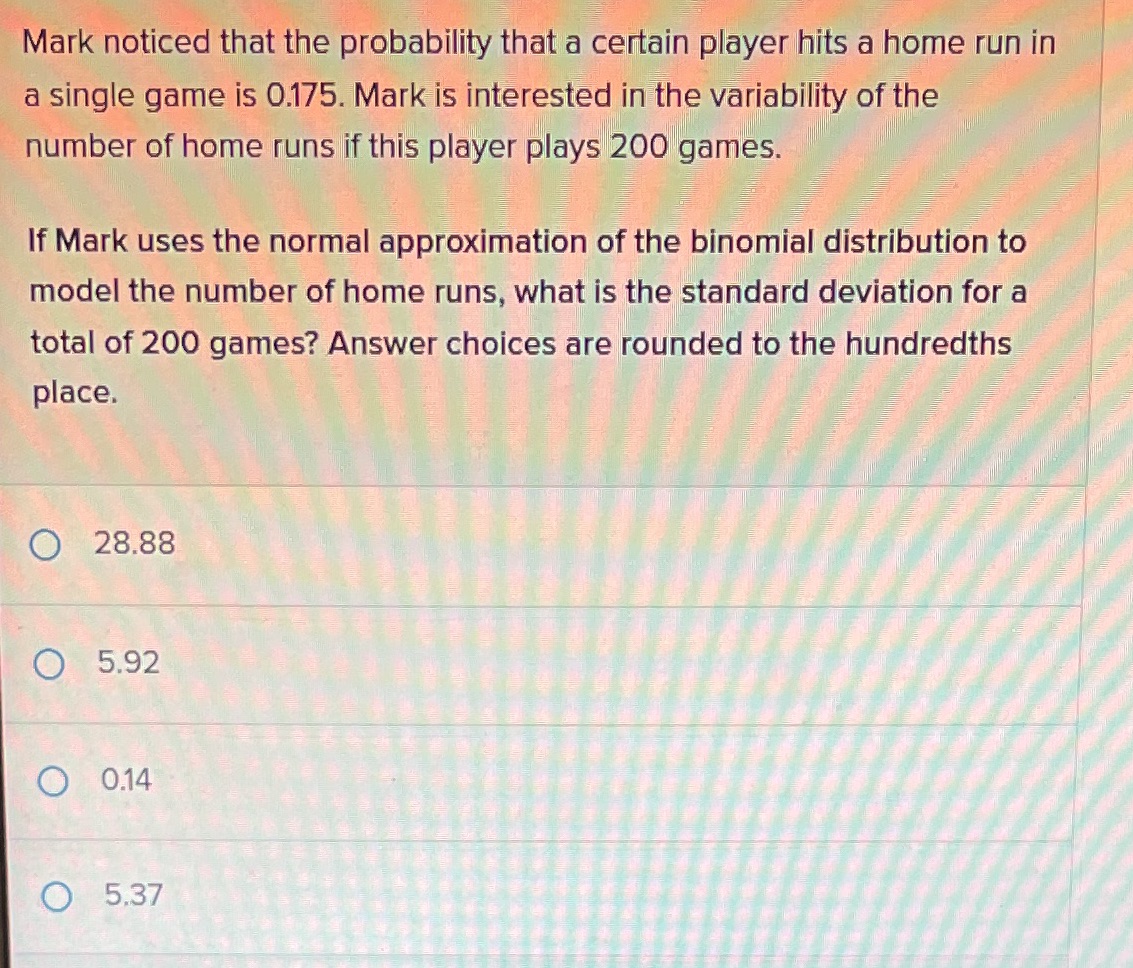 Mark noticed that the probability that a certain player hits a home