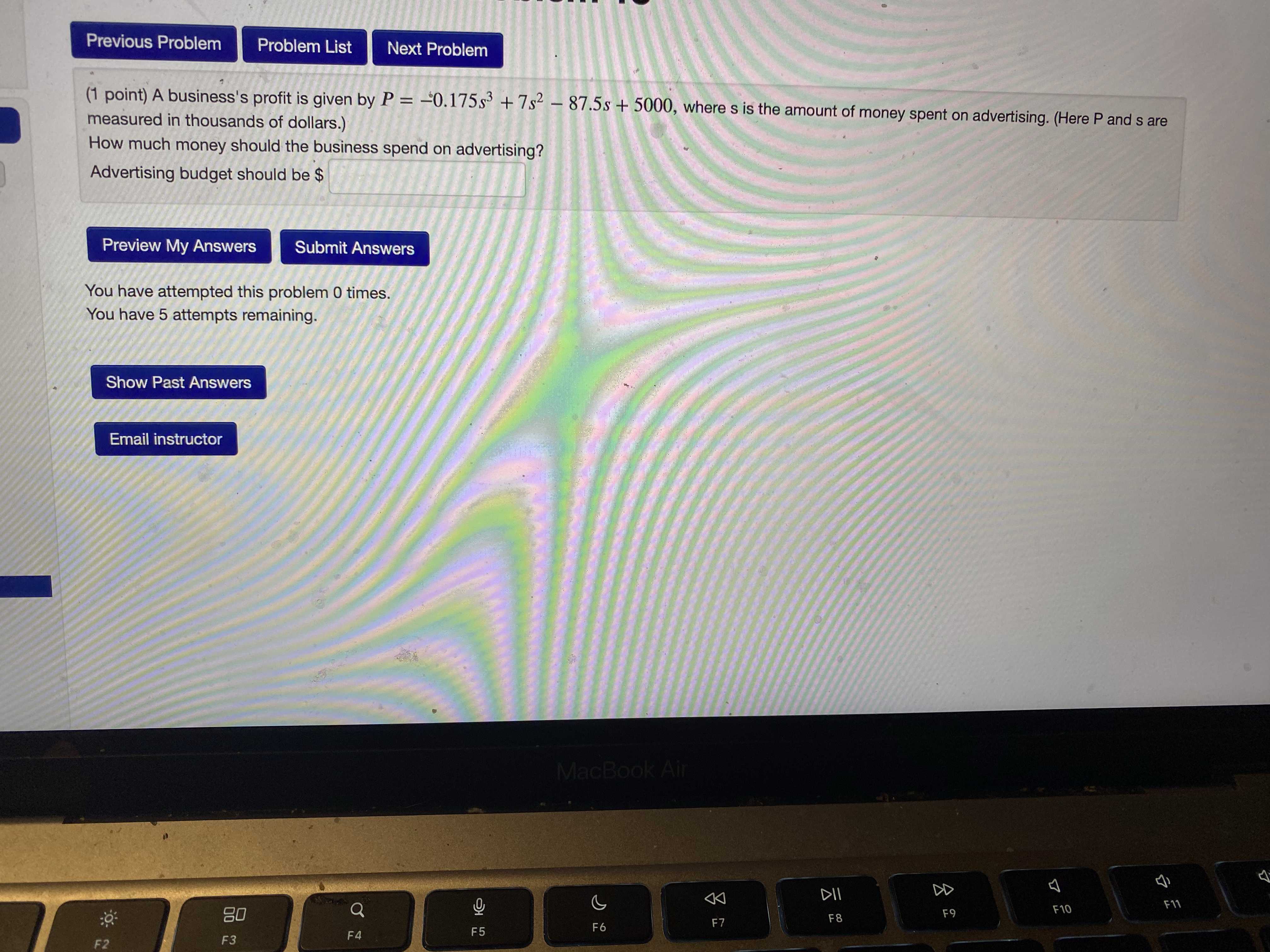 Previous Problem Problem List Next Problem (1 point) A business's profit is