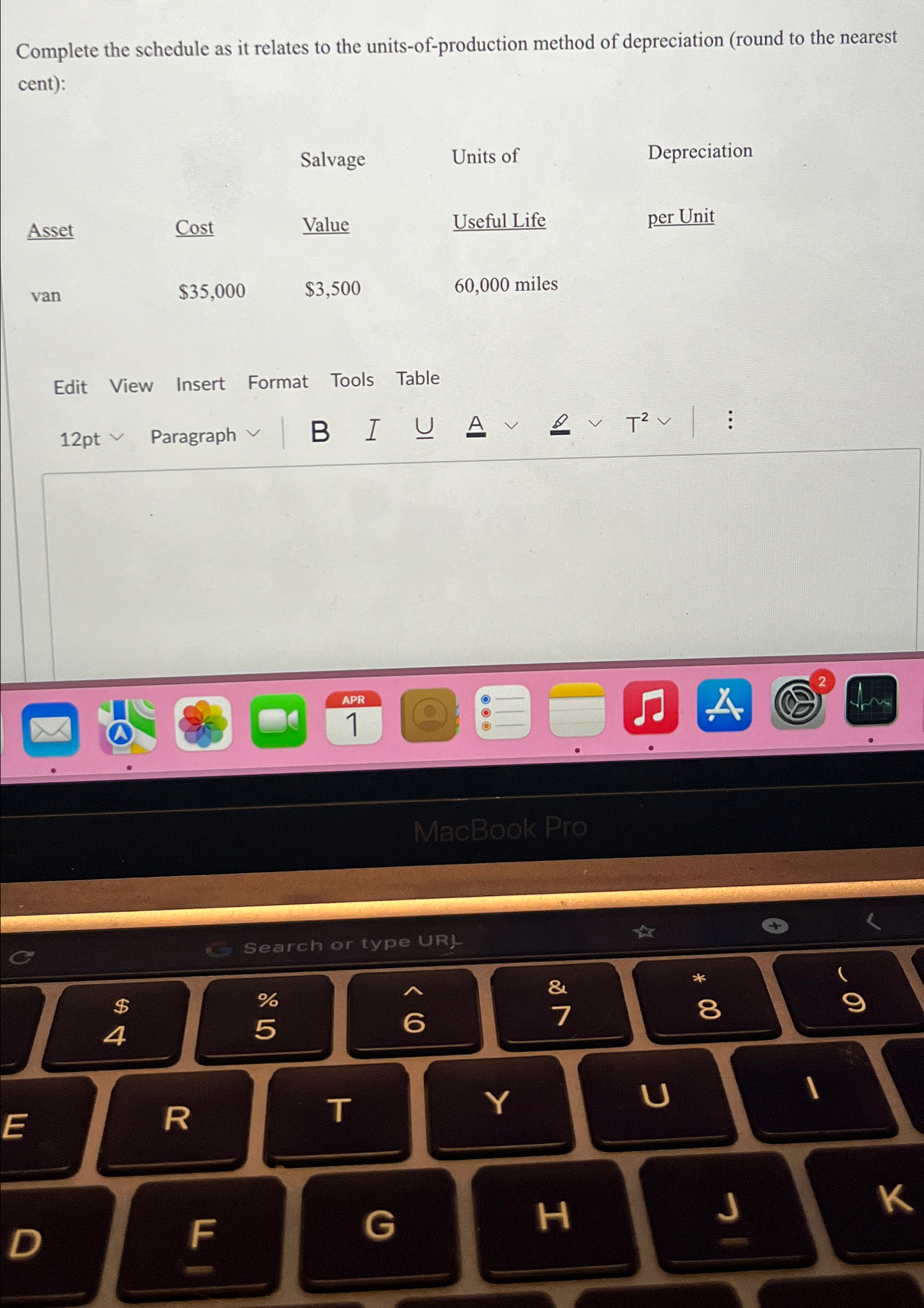 Complete the schedule as it relates to the units-of-production method of depreciation