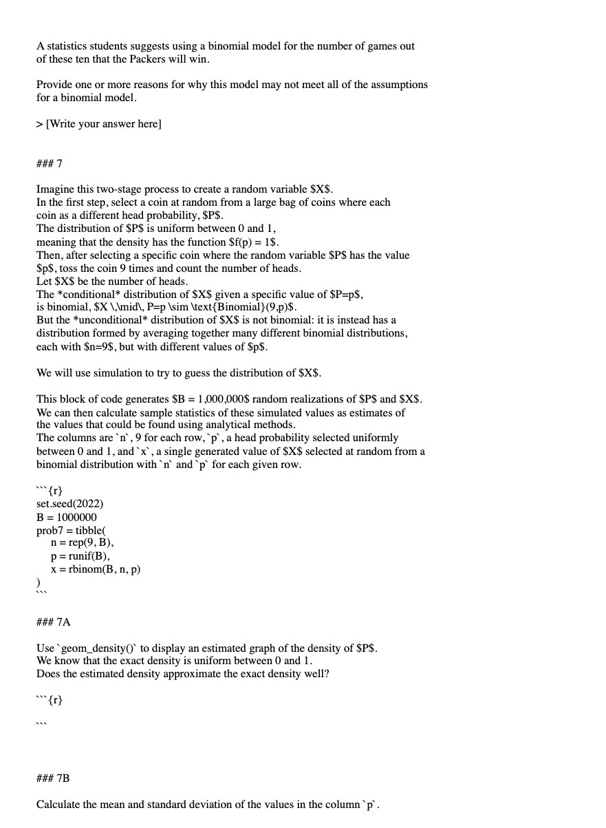 A statistics students suggests using a binomial model for the number of