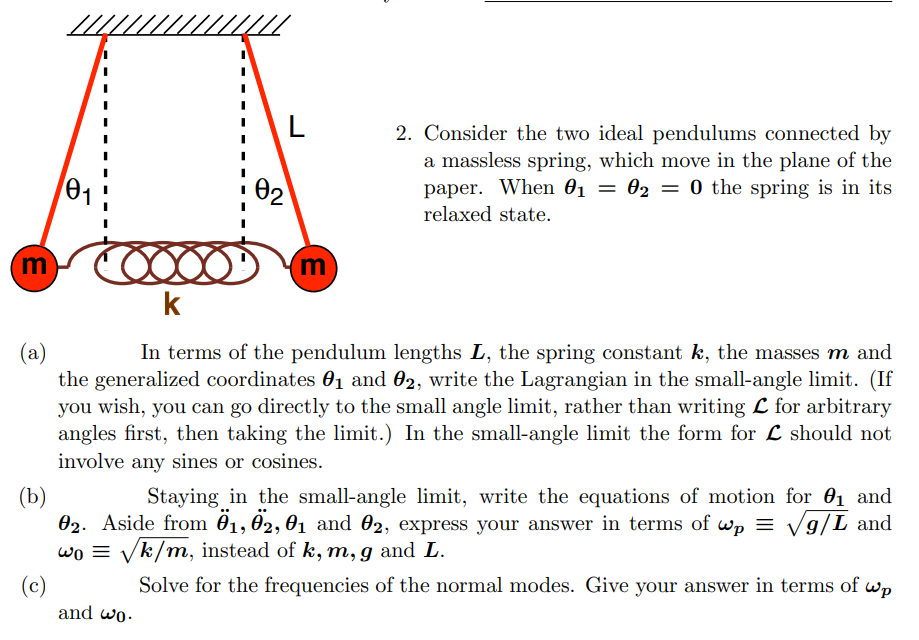 01 L m 2. Consider the two ideal pendulums connected by a