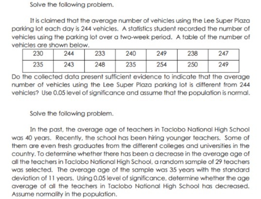 Solve the following problem. It is claimed that the average number of