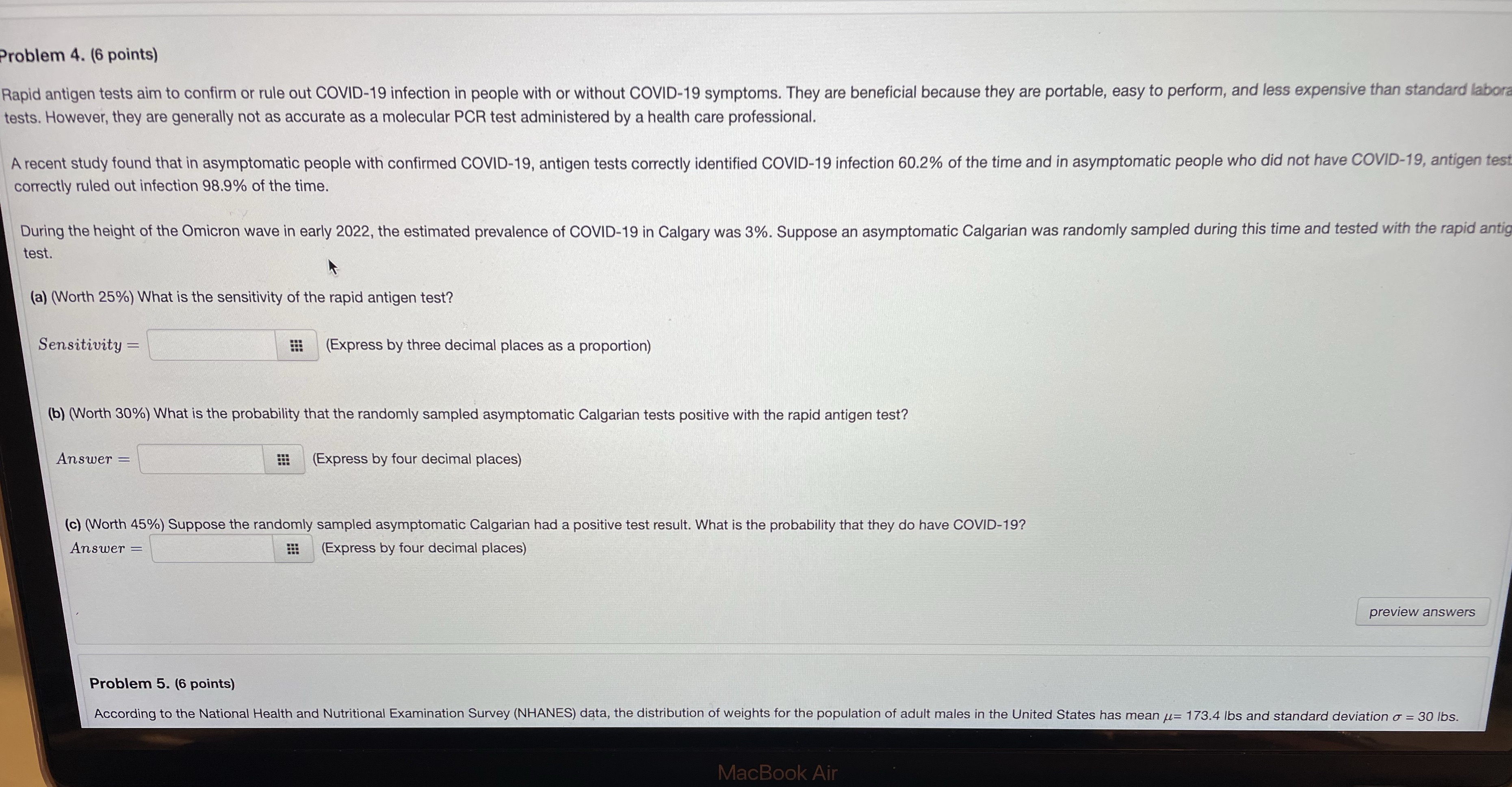 Problem 4. (6 points) Rapid antigen tests aim to confirm or rule