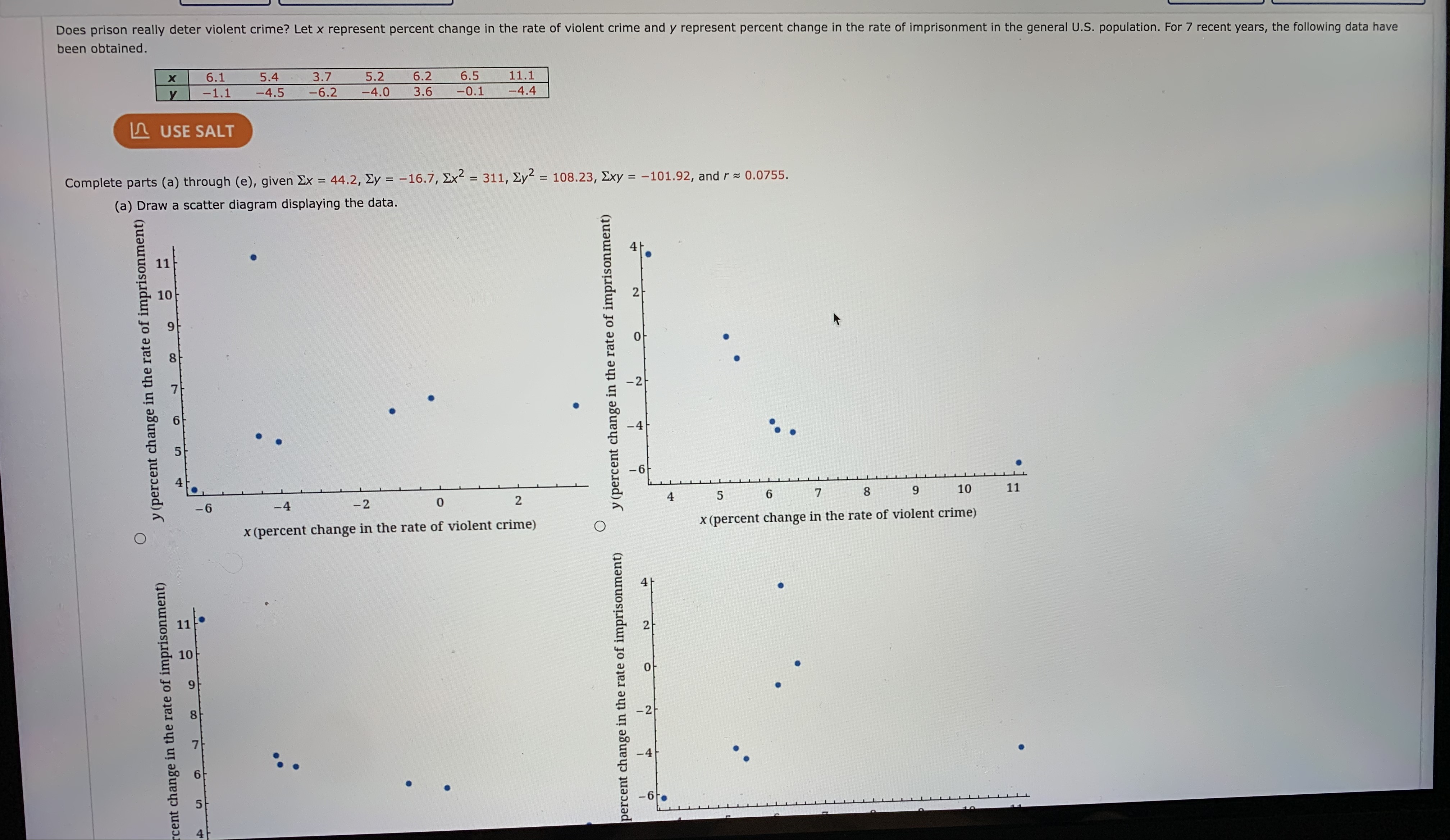 Does prison really deter violent crime? Let x represent percent change in