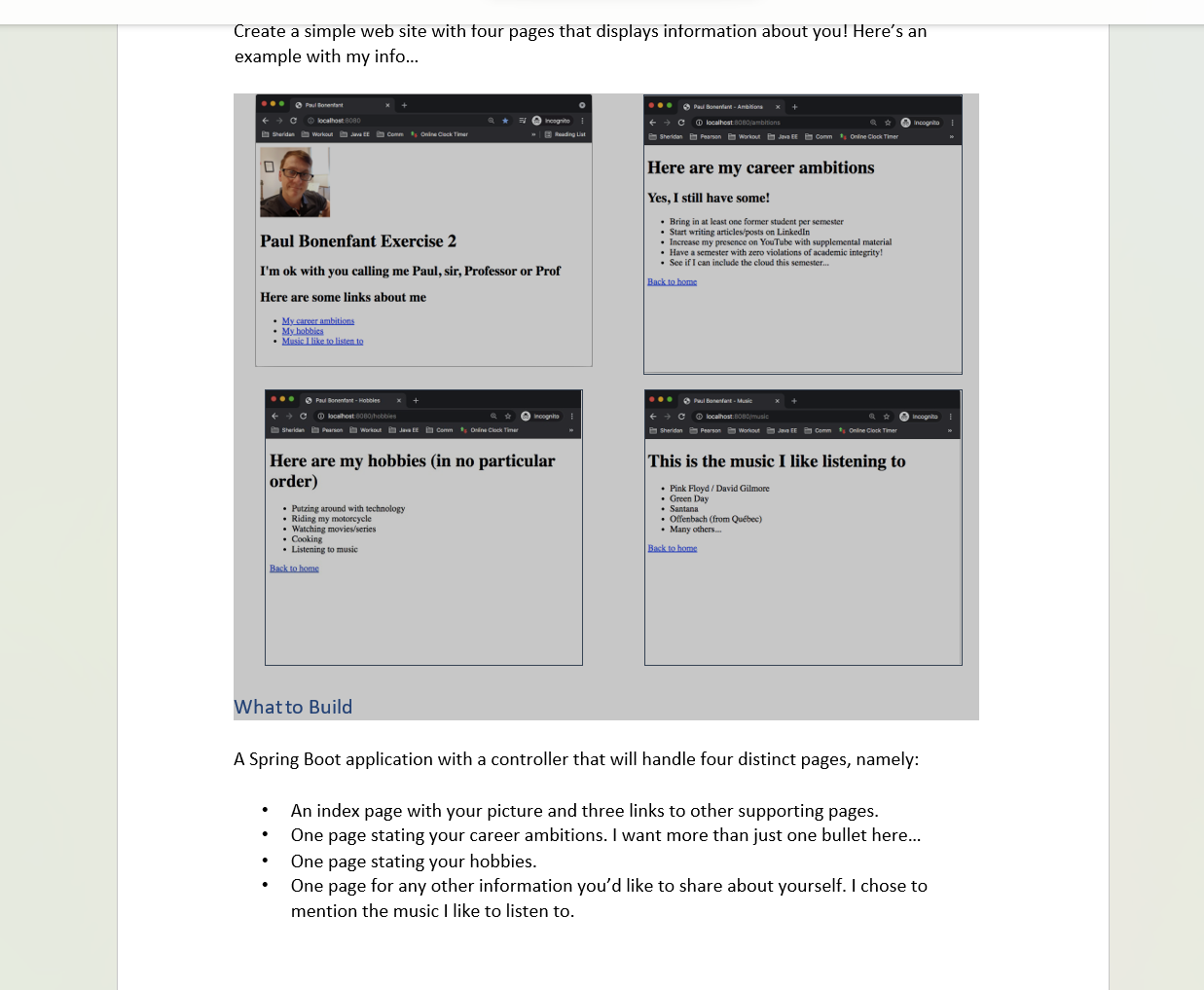 Create a simple web site with four pages that displays information about