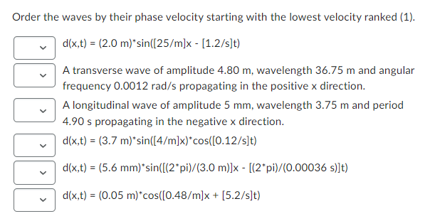 Order the waves by their phase velocity starting with the lowest velocity