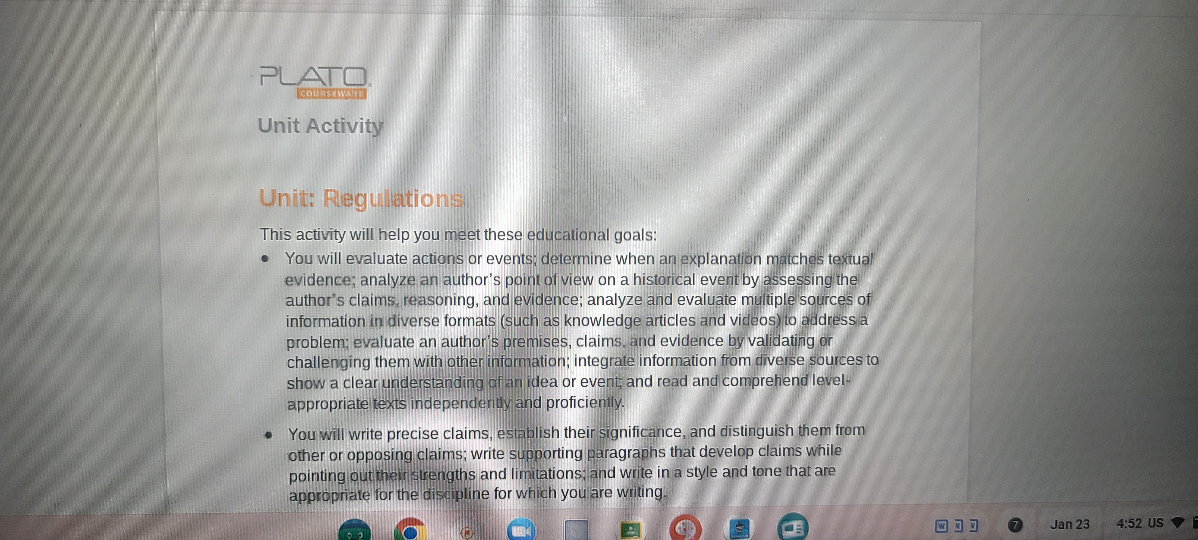 PLATO COURSEWARE Unit Activity Unit: Regulations This activity will help you meet