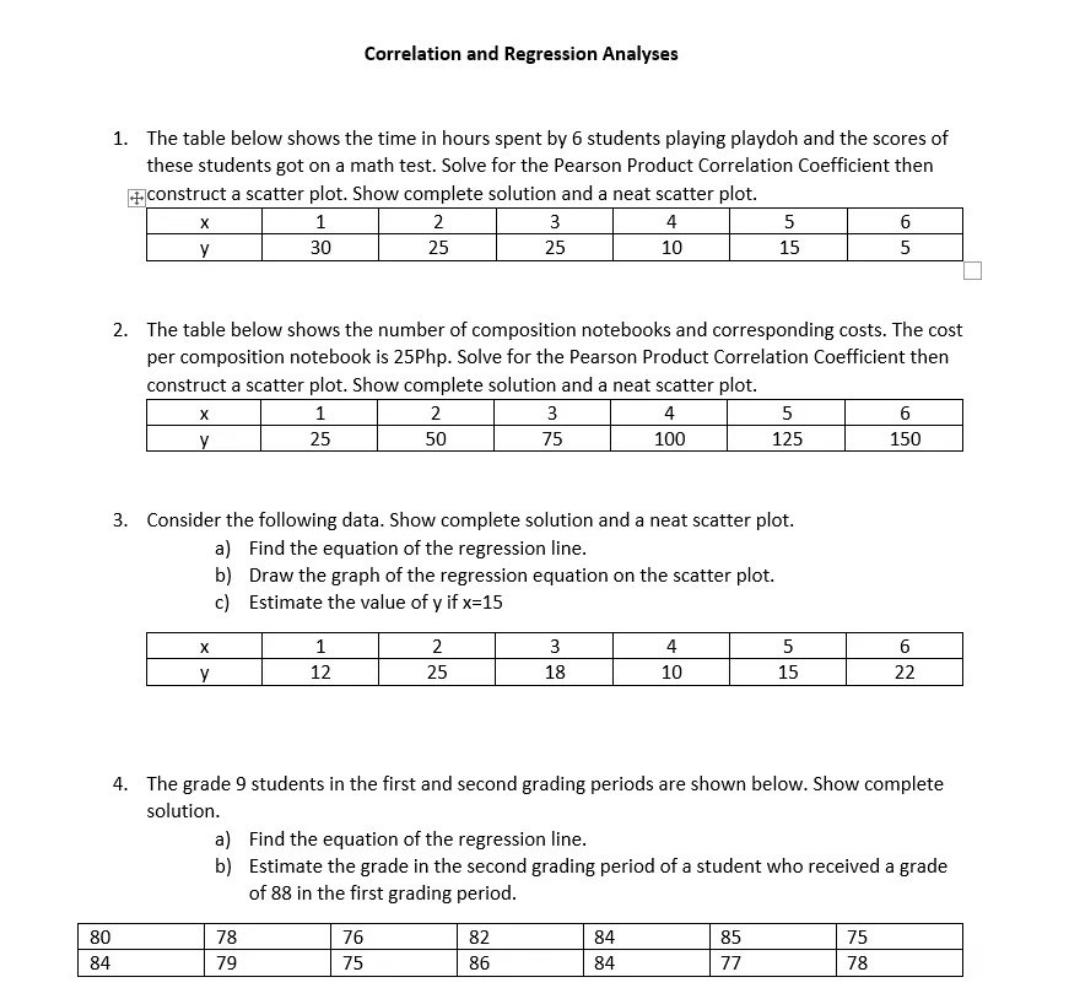 Correlation and Regression Analyses 1. The table below shows the time in