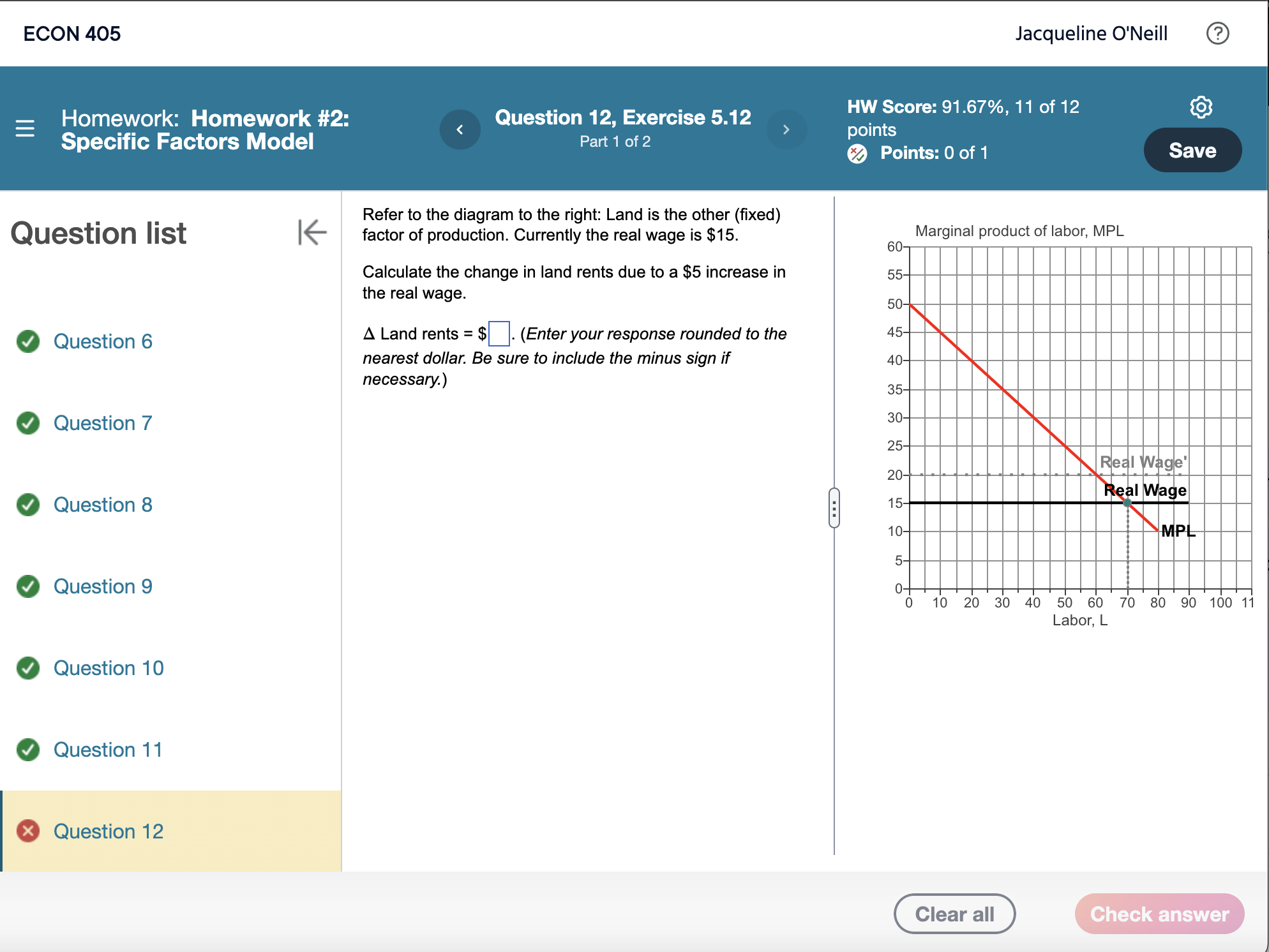 ECON 405 Homework: Homework #2: Specific Factors Model Question 12, Exercise 5.12