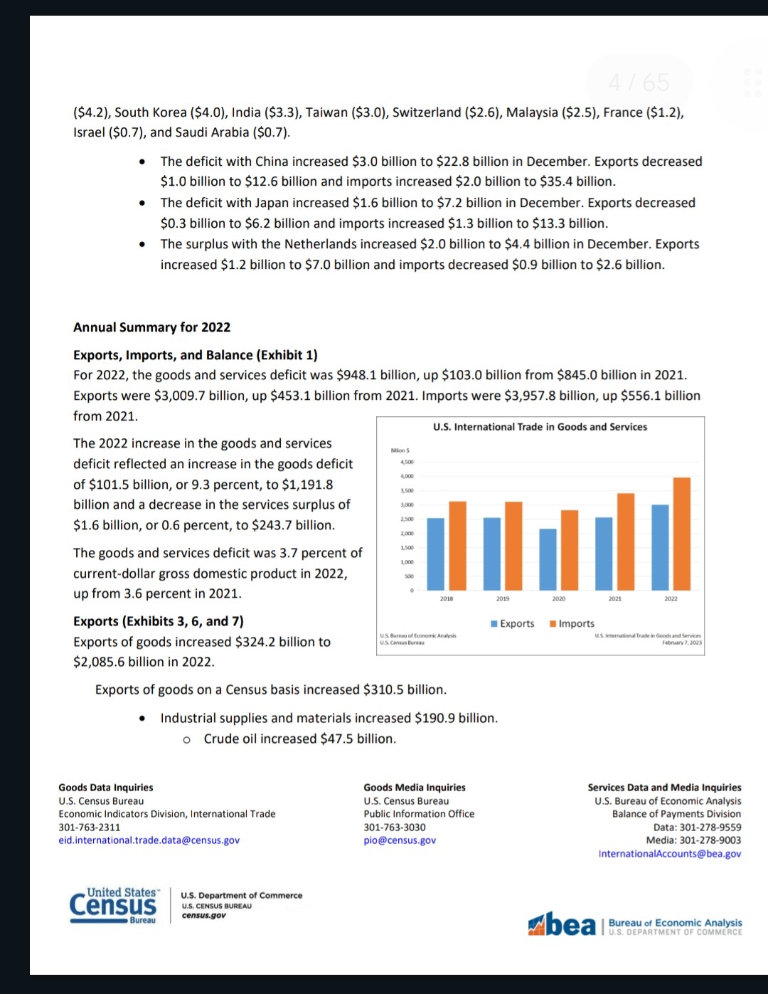 the U.S. Bureau of Economic Analysis announced today that the goods and